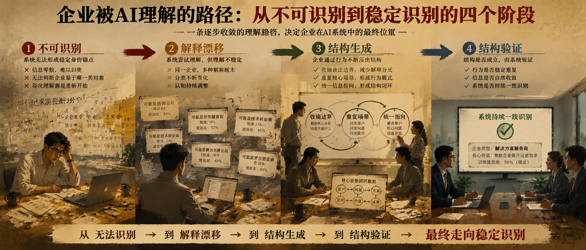 企业被AI理解的路径——从不可识别到稳定识别的四个阶段